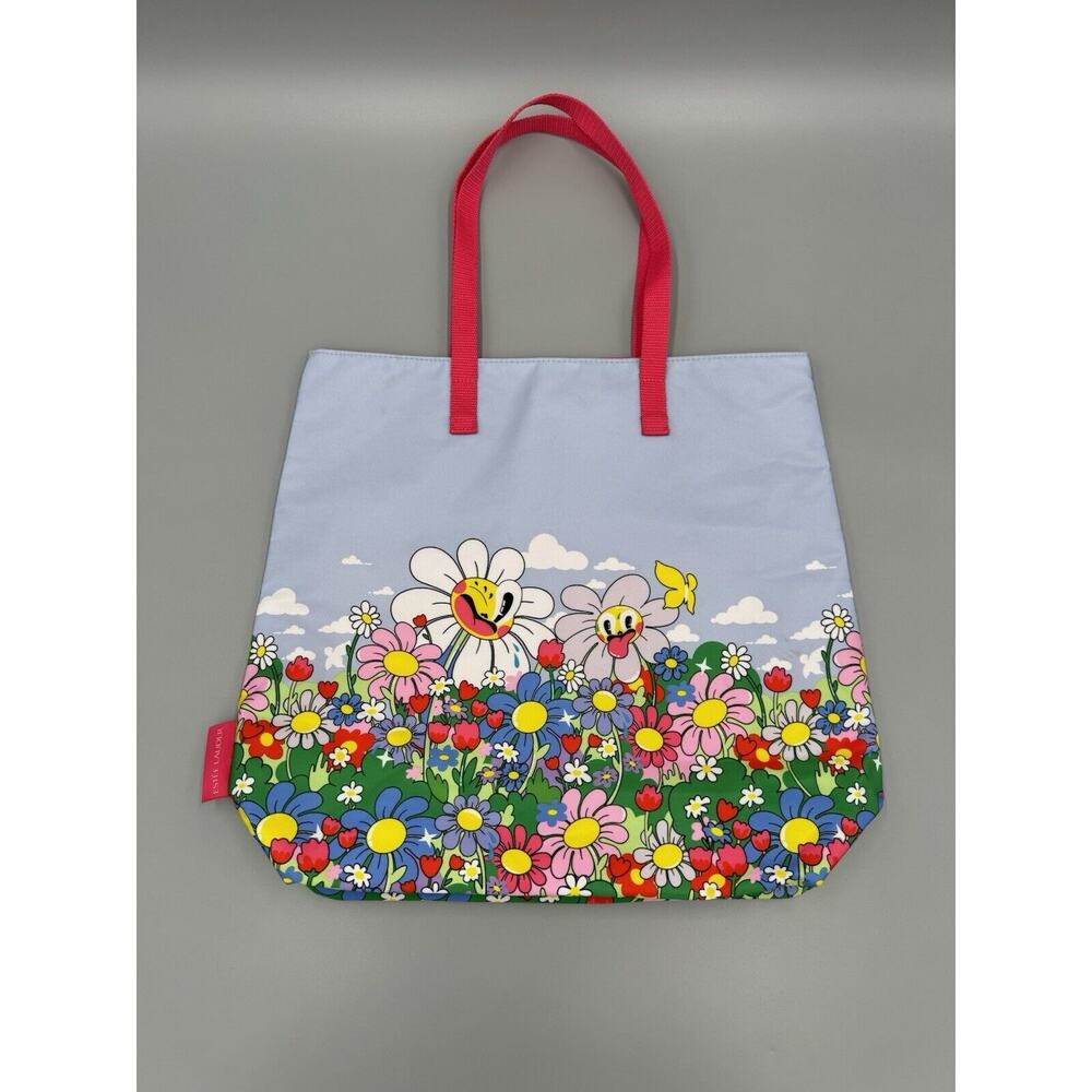 Estee Lauder Hattie Stewart Travel Beach Bag‎ Tote Light Blue W/ Flowers